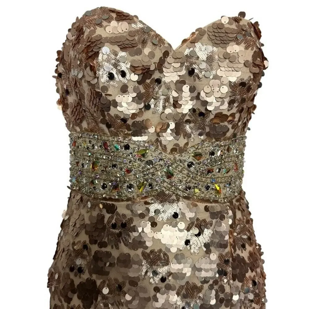 Night Moves Light Gold All Over Sequin Beaded Strapless Formal 6755 Dress Gown 4 - Picture 7 of 16